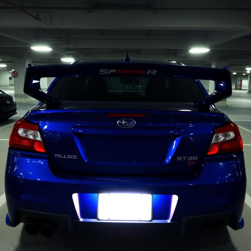Flash photo review of a Subaru WRX with a blown out license plate